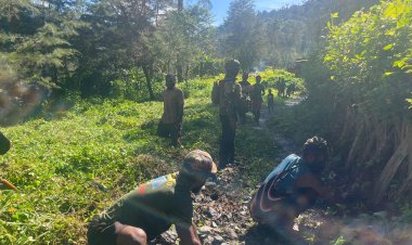 Satgas Yonif 732/Banau Pulihkan Akses Jalan, Perkuat Kemanunggalan TNI-Rakyat di Beoga