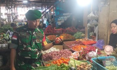 Jelang Nataru, Babinsa Koramil 1701-09/Japsel Monitor Harga Sembako Pasar Hamadi
