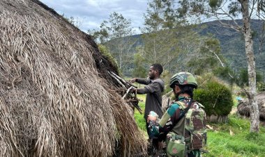Prajurit TNI Turun Tangan Bantu Warga Papua Perbaiki Honai